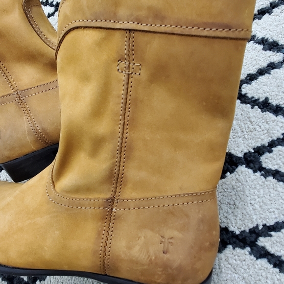 3x Frye Cognac Cara Roper Mid Calf Leather Boots - Picture 3 of 5